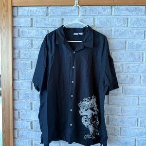 Stylish Black Dragon Embroidered Shirt